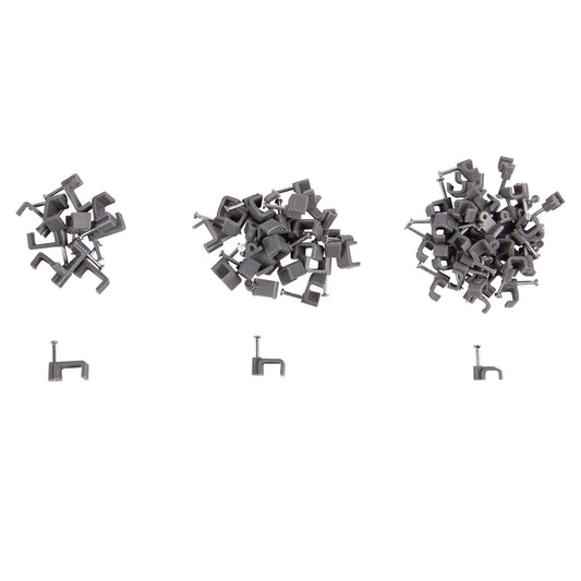 80pc Grey Square Plastic Cable Clips Set - 3 Sizes