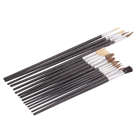 15pc Black Wooden Artist's Paint Brush Set
