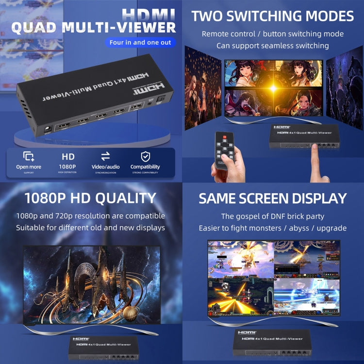 4 in 1 Out HDMI Quad Multi-viewer with Seamless Switcher, EU Plug, 4 x 1, UK Plug, 4 x 1, US Plug, 4 x 1, EU Plug, 4 x 1, AU Plug