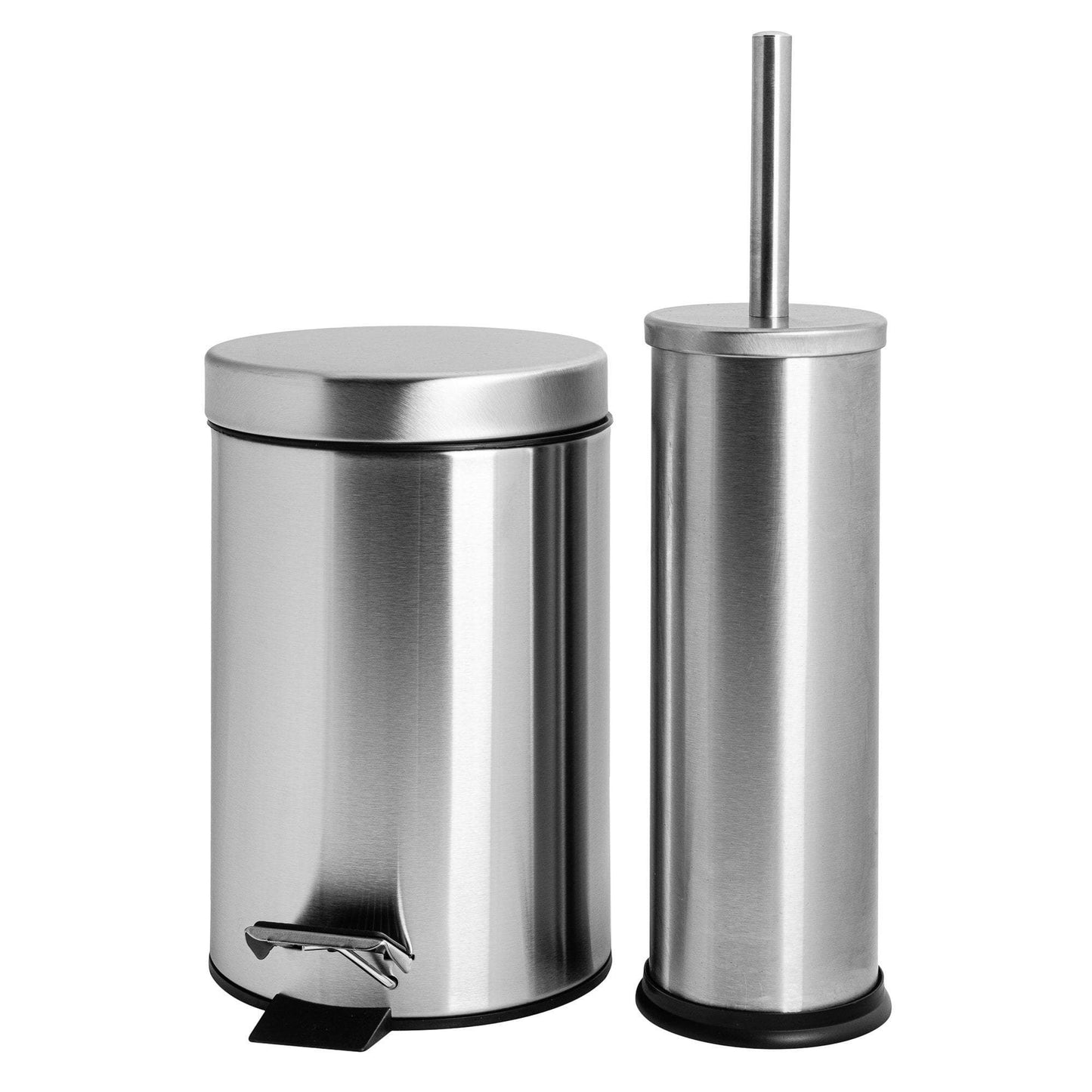 Round Brushed Stainless Steel Toilet Brush & Bin Set