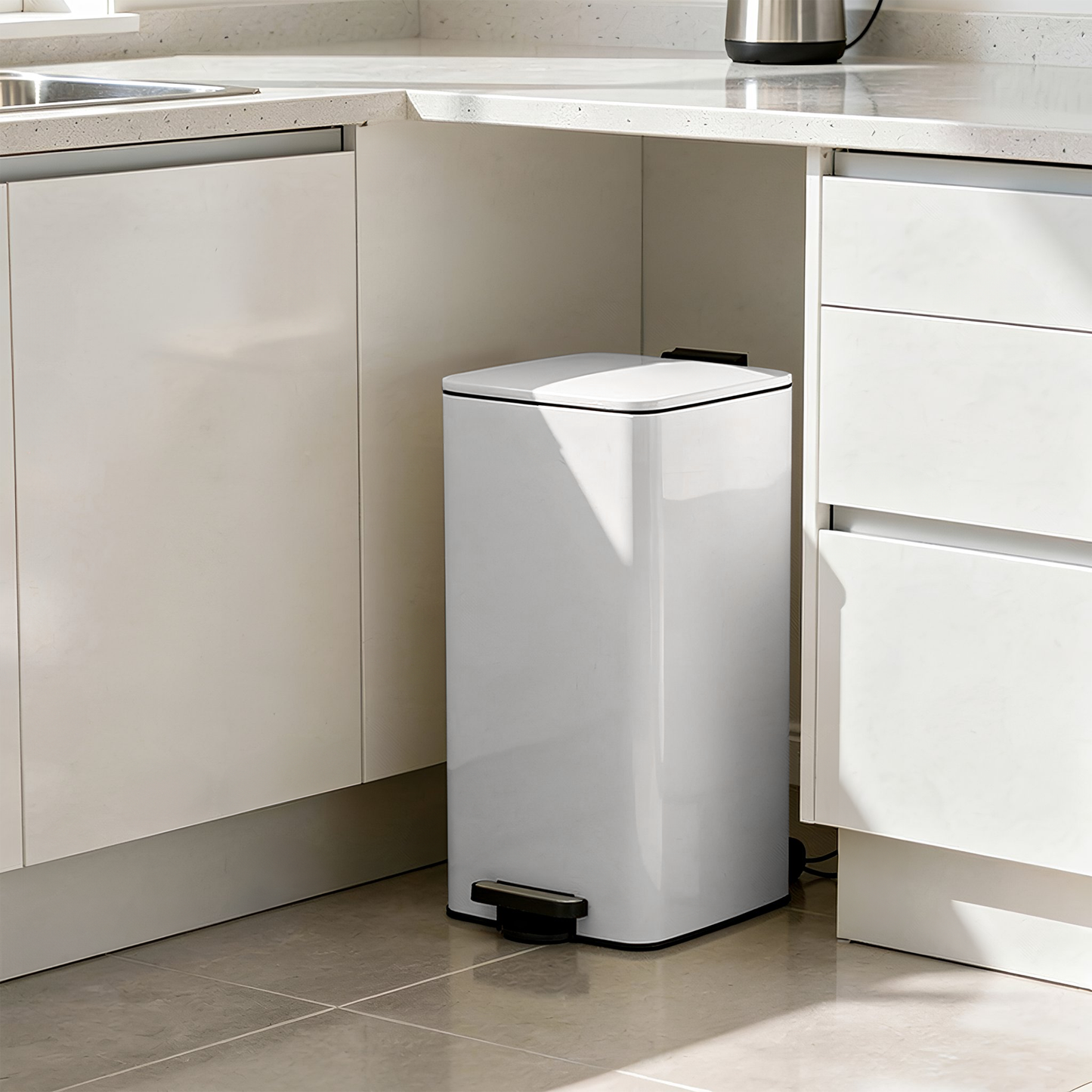 30L Square Stainless Steel Kitchen Pedal Bin
