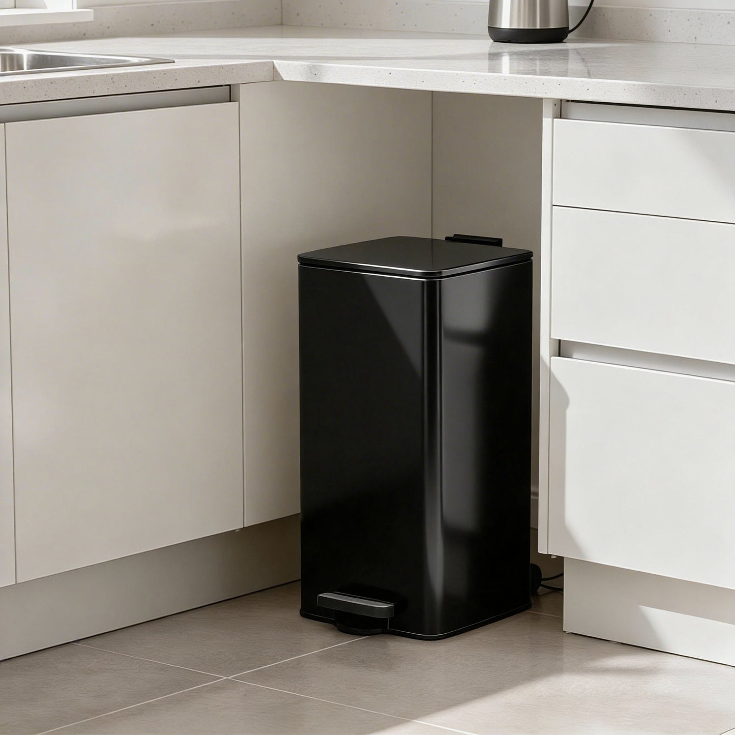 30L Square Stainless Steel Kitchen Pedal Bin