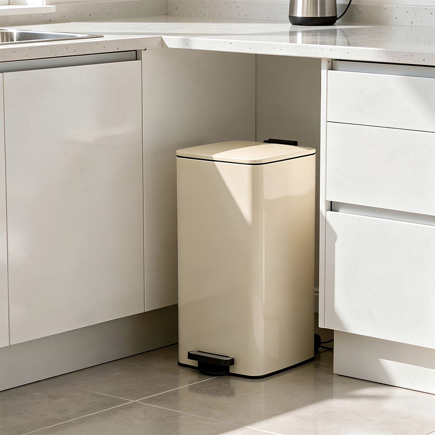 30L Square Stainless Steel Kitchen Pedal Bin