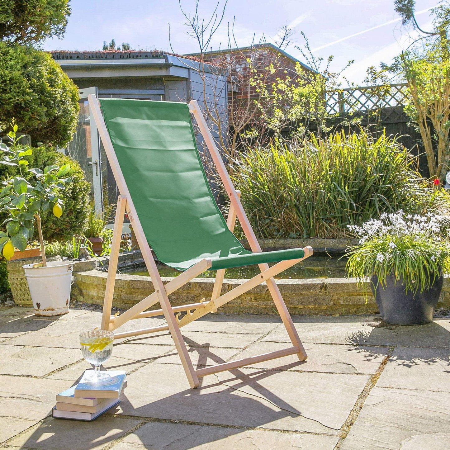 Green Folding Wooden Deck Chair