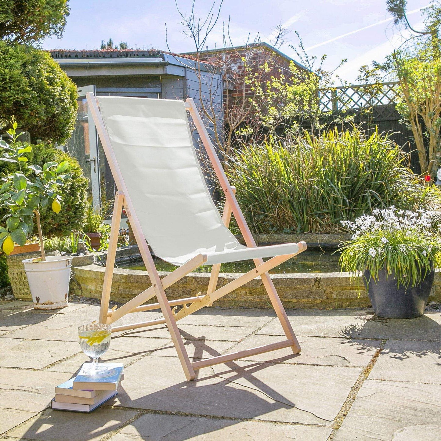 Grey Folding Wooden Deck Chair