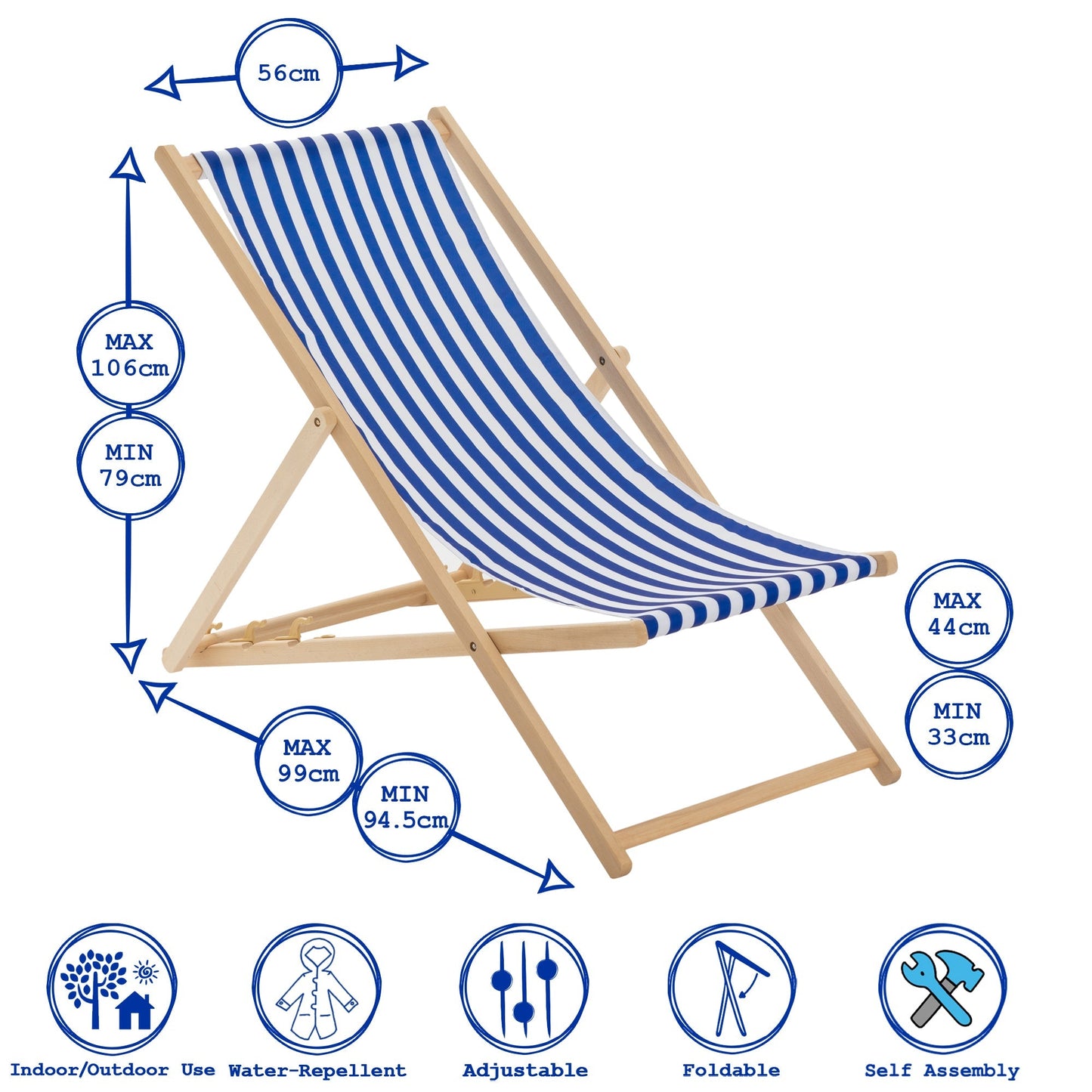 Black Stripe Folding Wooden Deck Chair