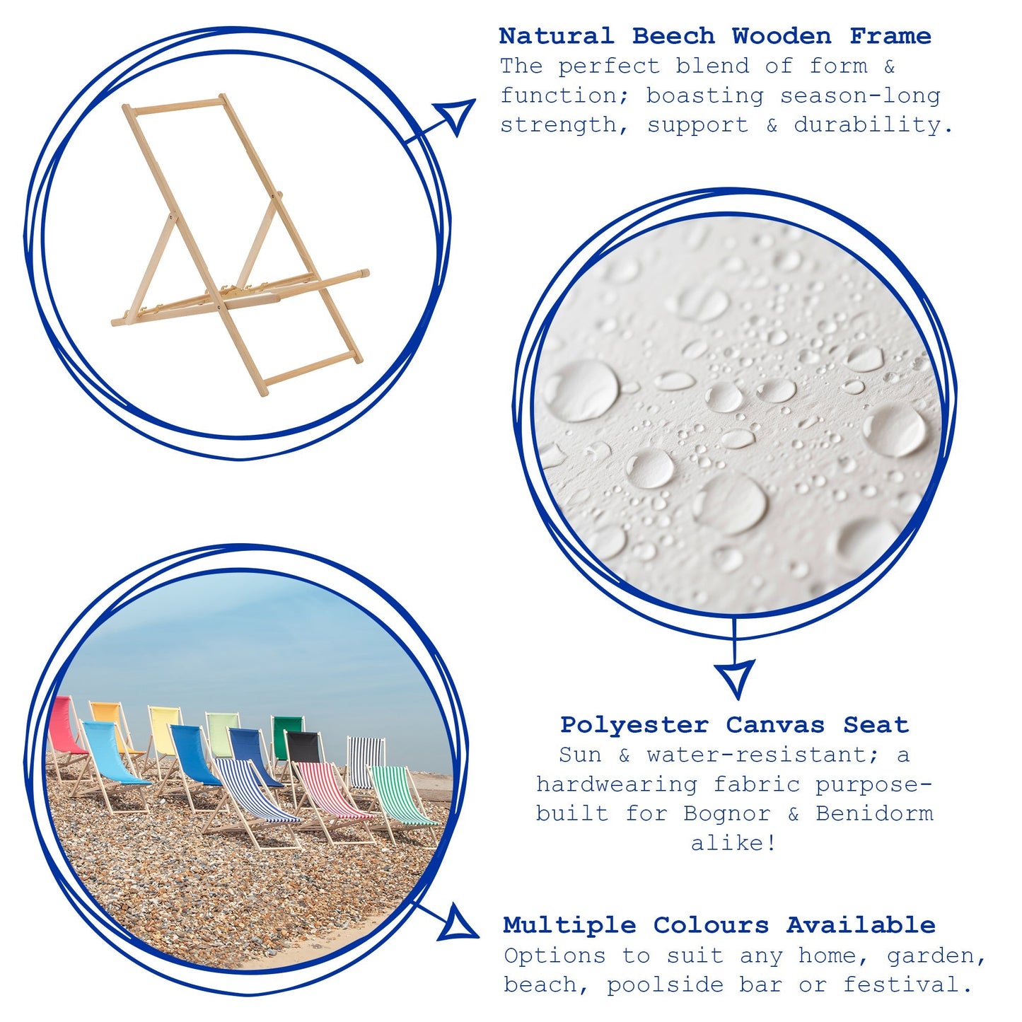 Light Blue Folding Wooden Deck Chair