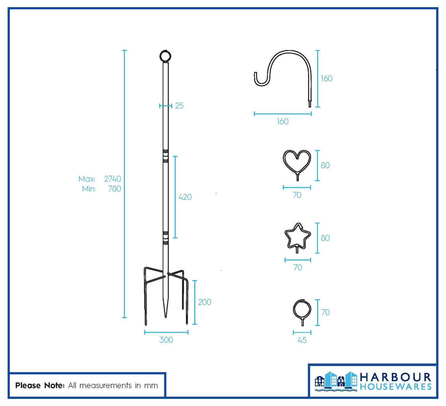 Outdoor Iron Festoon Pole - 0.6-2.5M - Black
