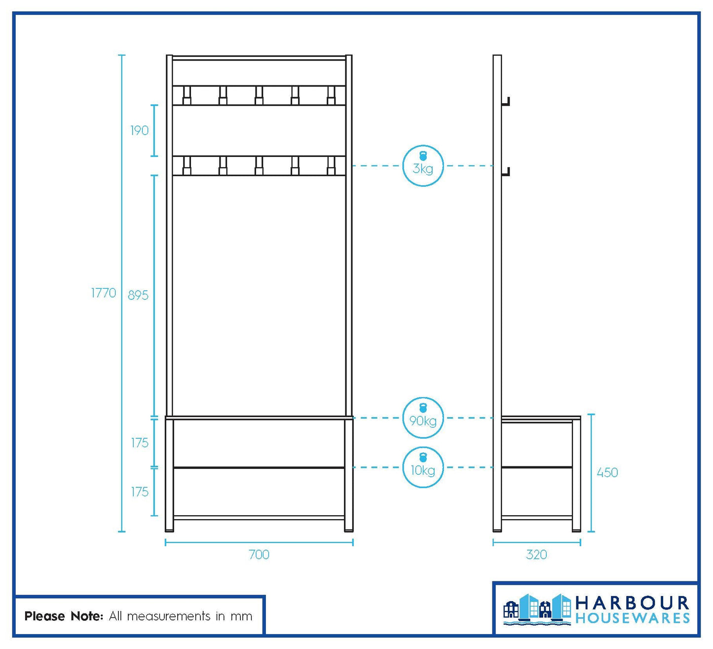 Square Steel Coat Rack with Shoe Storage Bench
