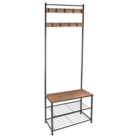 Square Steel Coat Rack with Shoe Storage Bench