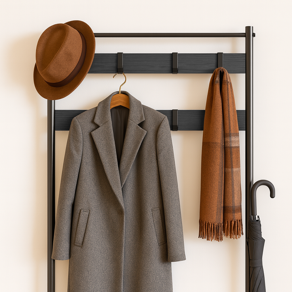 Square Steel Coat Rack with Shoe Storage Bench