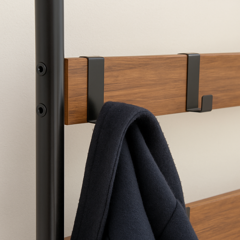 Curved Steel Coat Rack with Shoe Storage Bench