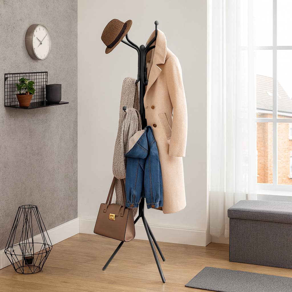 Black Free-Standing Steel Coat Rack