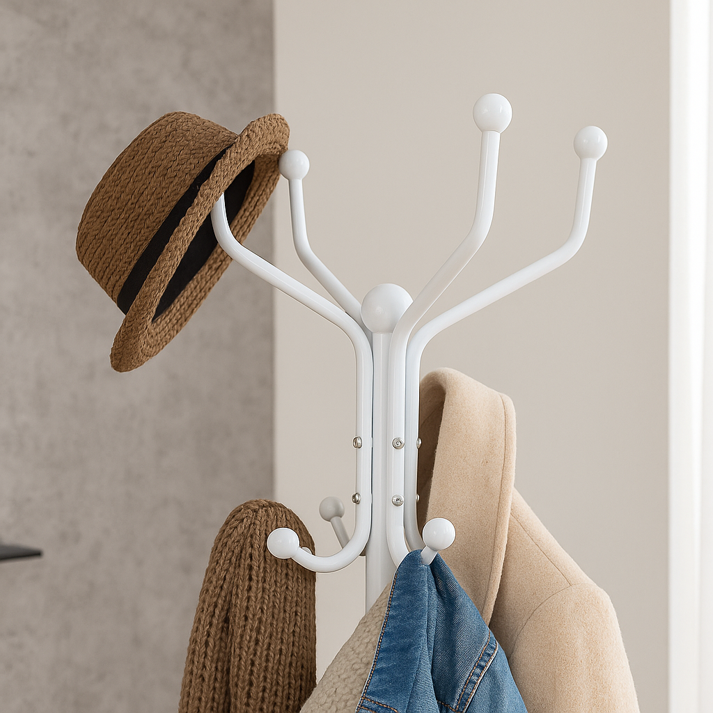 White Free-Standing Steel Coat Rack