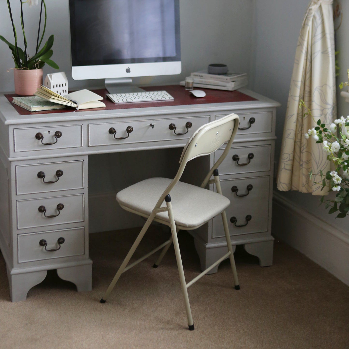 Beige Fabric Padded Folding Chair
