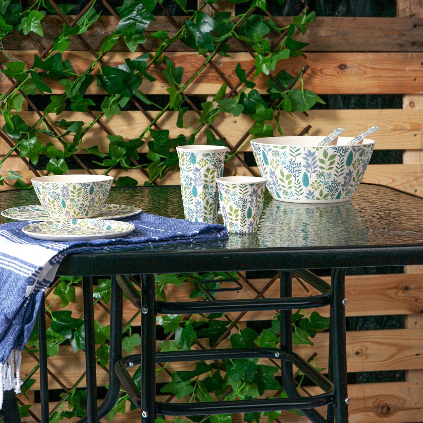 Sussex Black Metal Glass Top Garden Table - 90cm x 90cm