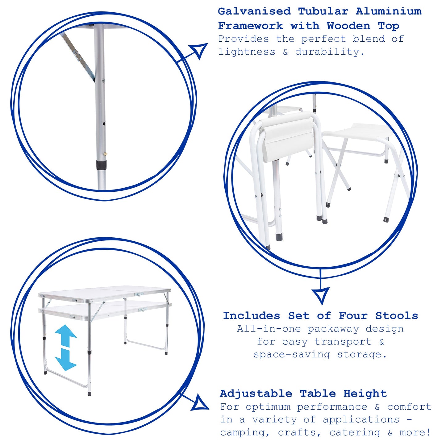 5 Piece Height Adjustable Folding Picnic Table & Chairs Set