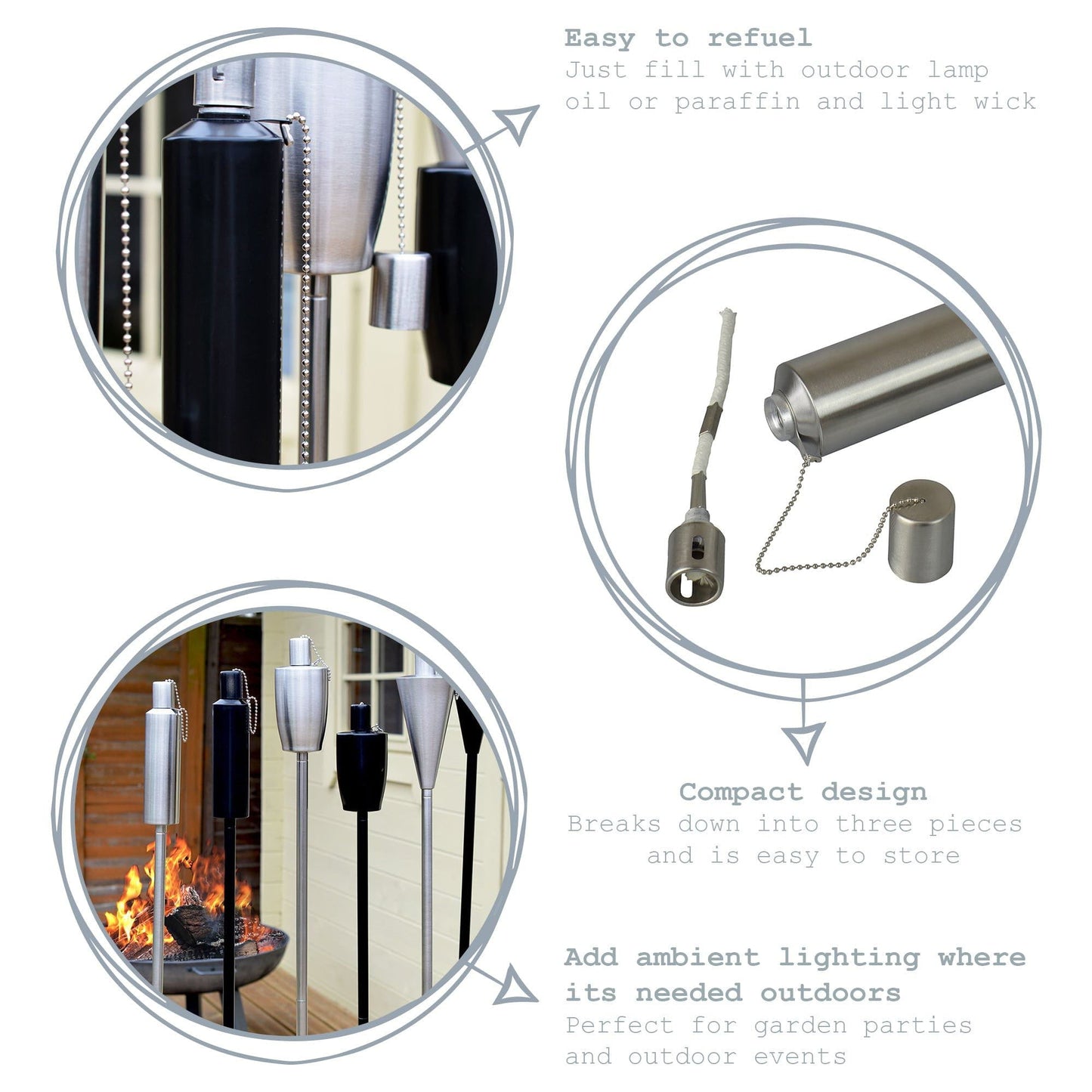 1.46m Metal Cone Garden Torches - Pack of Six