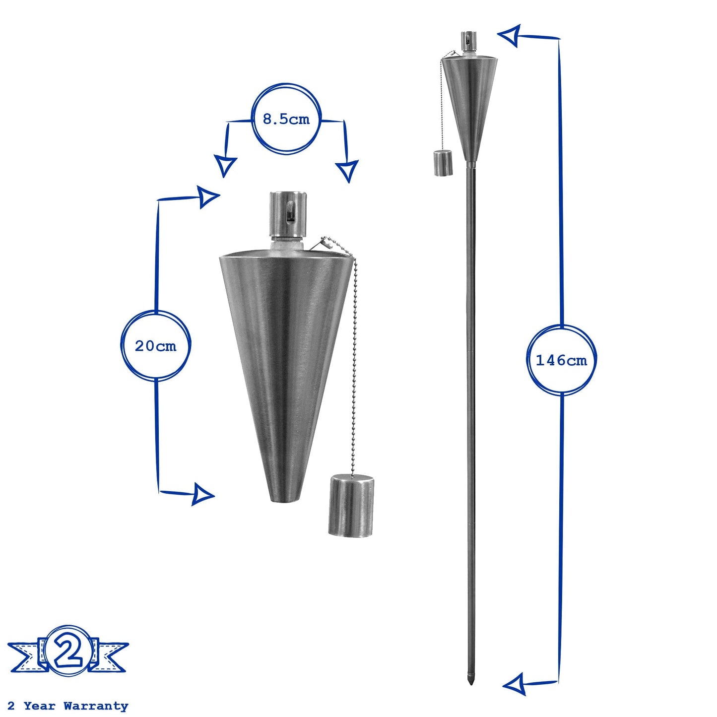 1.46m Metal Cone Garden Fire Torches - Pack of 2