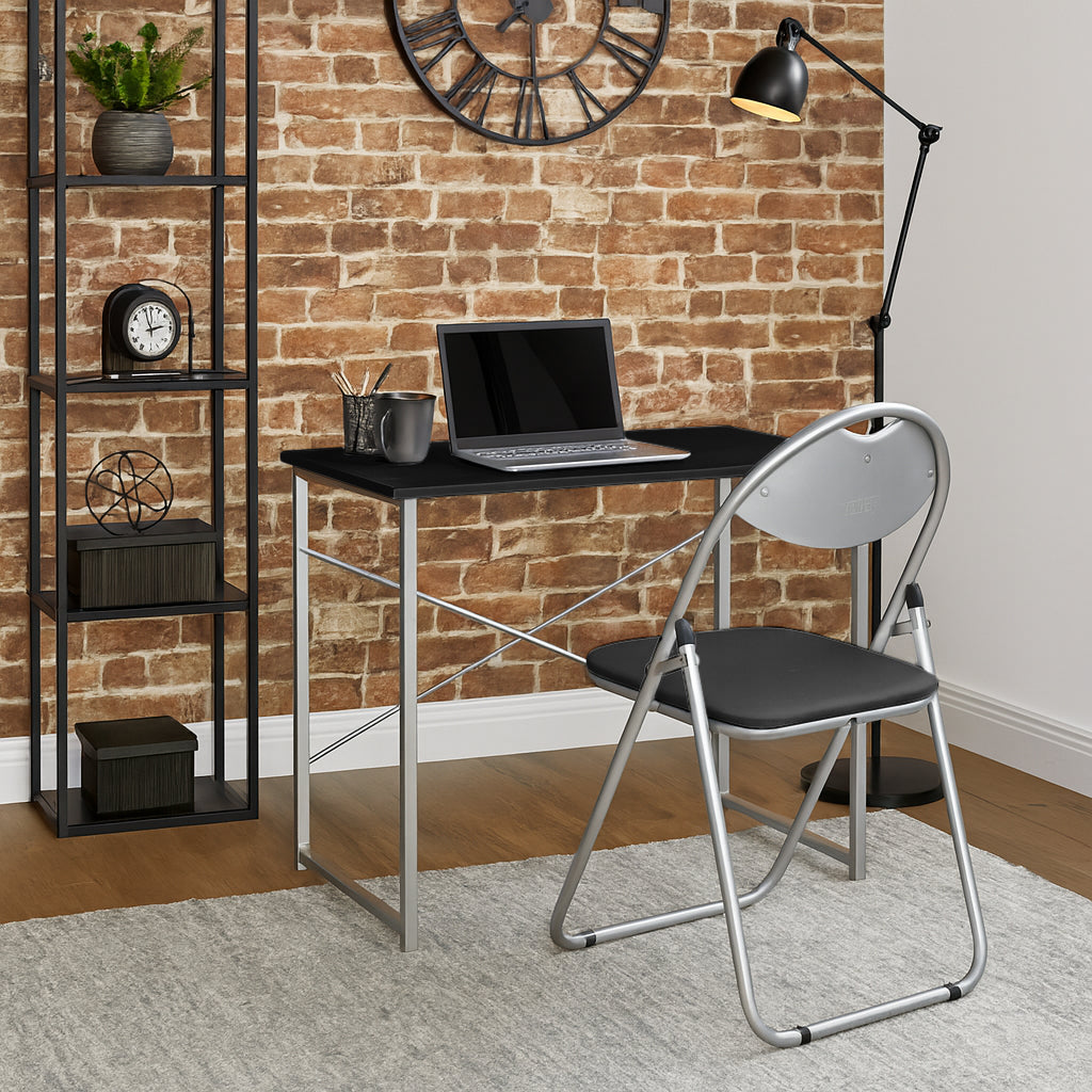 2pc Black Metal Industrial Office Desk & Chair Set