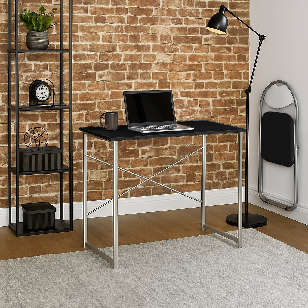 2pc Black Metal Industrial Office Desk & Chair Set