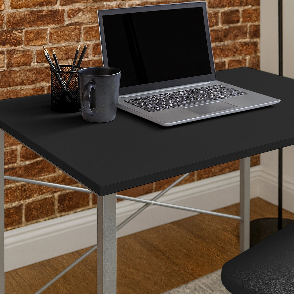 2pc Black Metal Industrial Office Desk & Chair Set