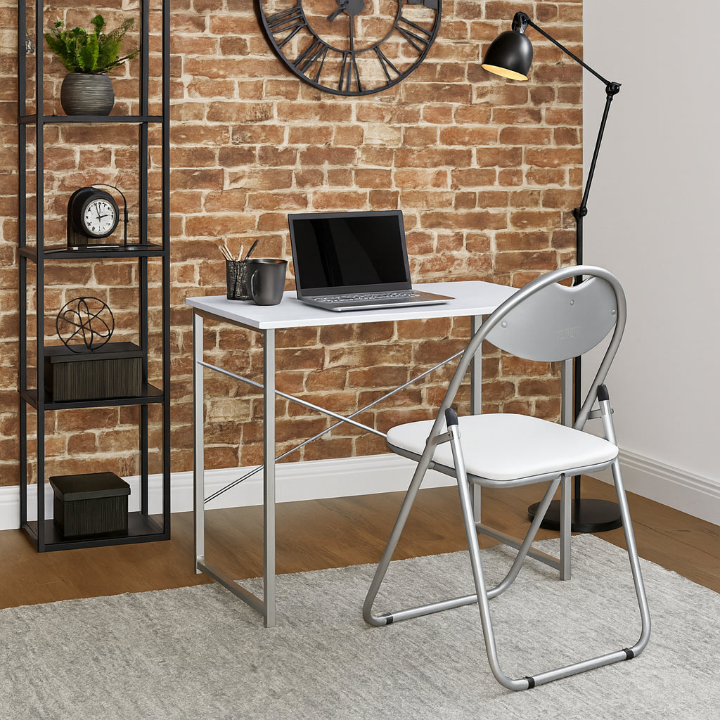 2pc Black Metal Industrial Office Desk & Chair Set