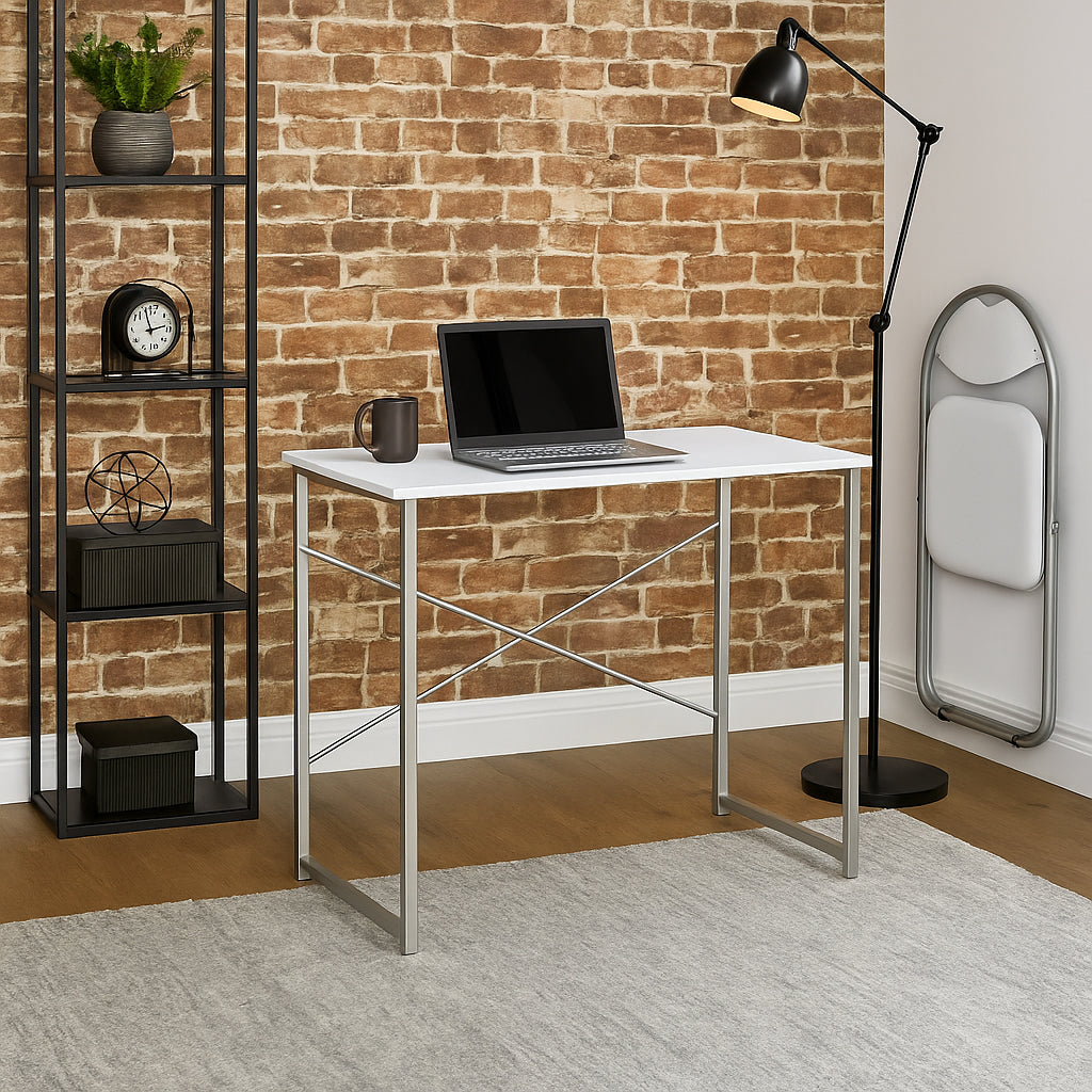 2pc Black Metal Industrial Office Desk & Chair Set