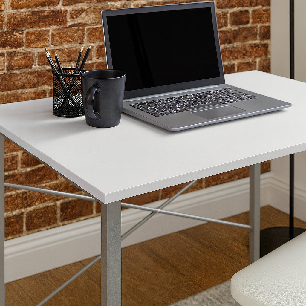 2pc Black Metal Industrial Office Desk & Chair Set