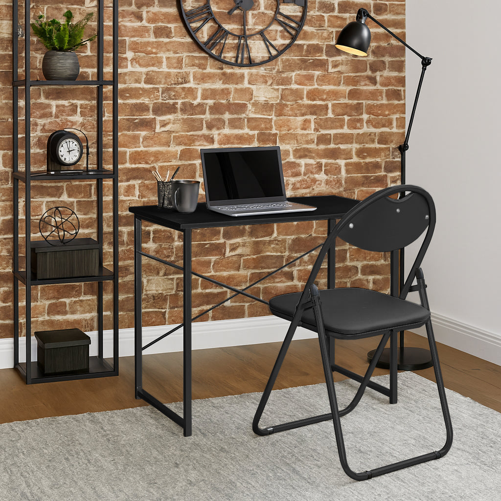 2pc Black Metal Industrial Office Desk & Chair Set