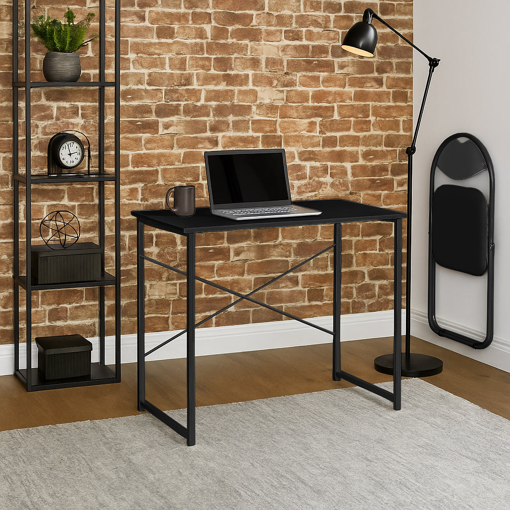 2pc Black Metal Industrial Office Desk & Chair Set
