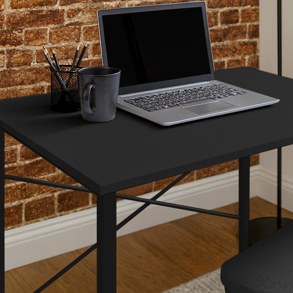 2pc Black Metal Industrial Office Desk & Chair Set