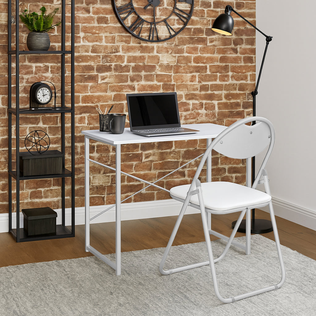 2pc Black Metal Industrial Office Desk & Chair Set
