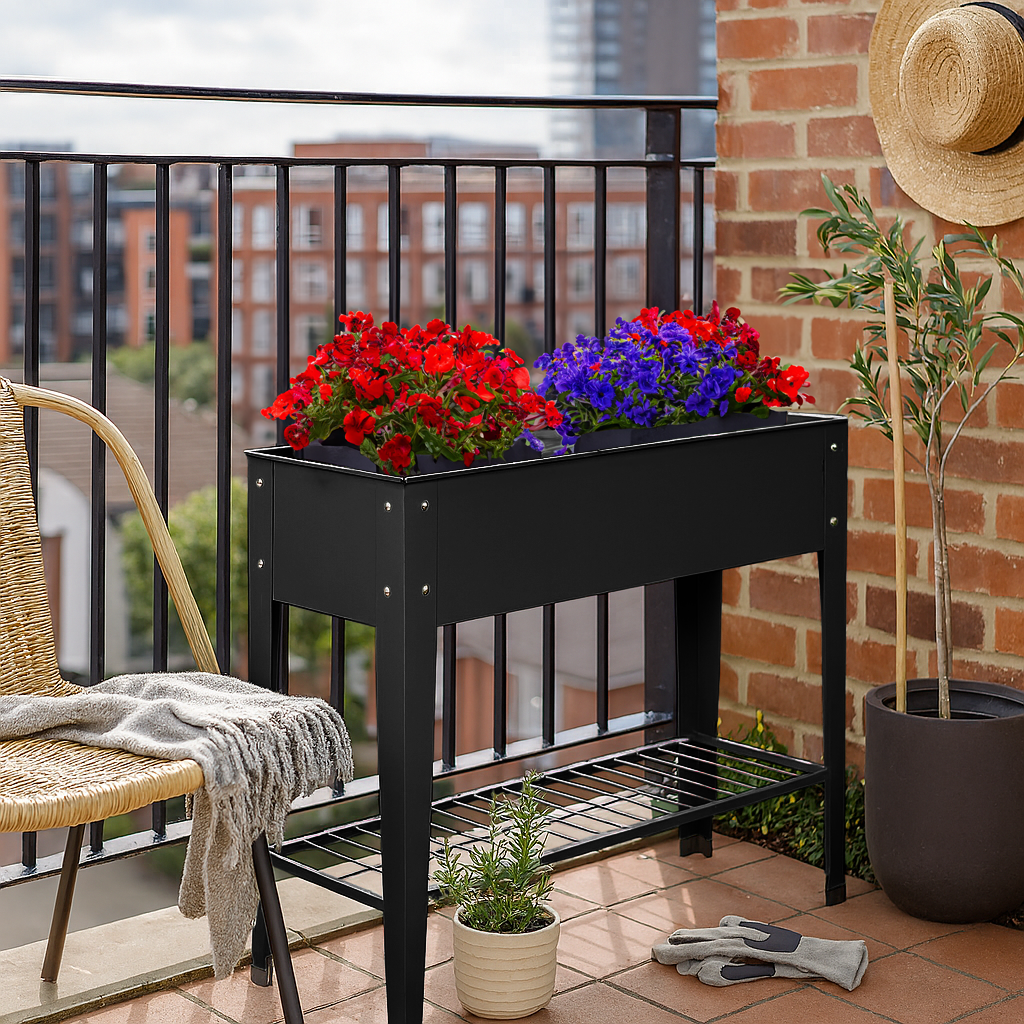 Elevated Raised Garden Bed with Legs & Storage Shelf