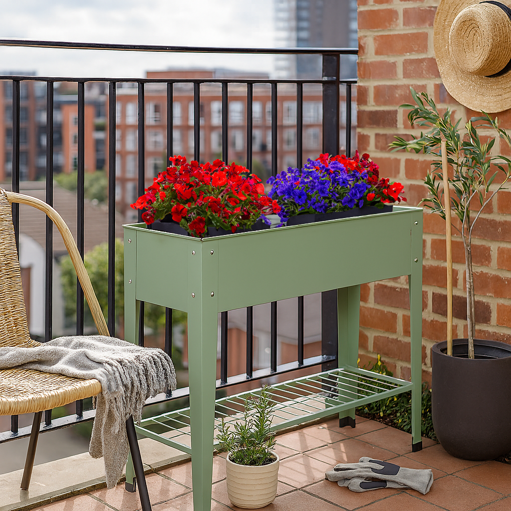 Elevated Raised Garden Bed with Legs & Storage Shelf