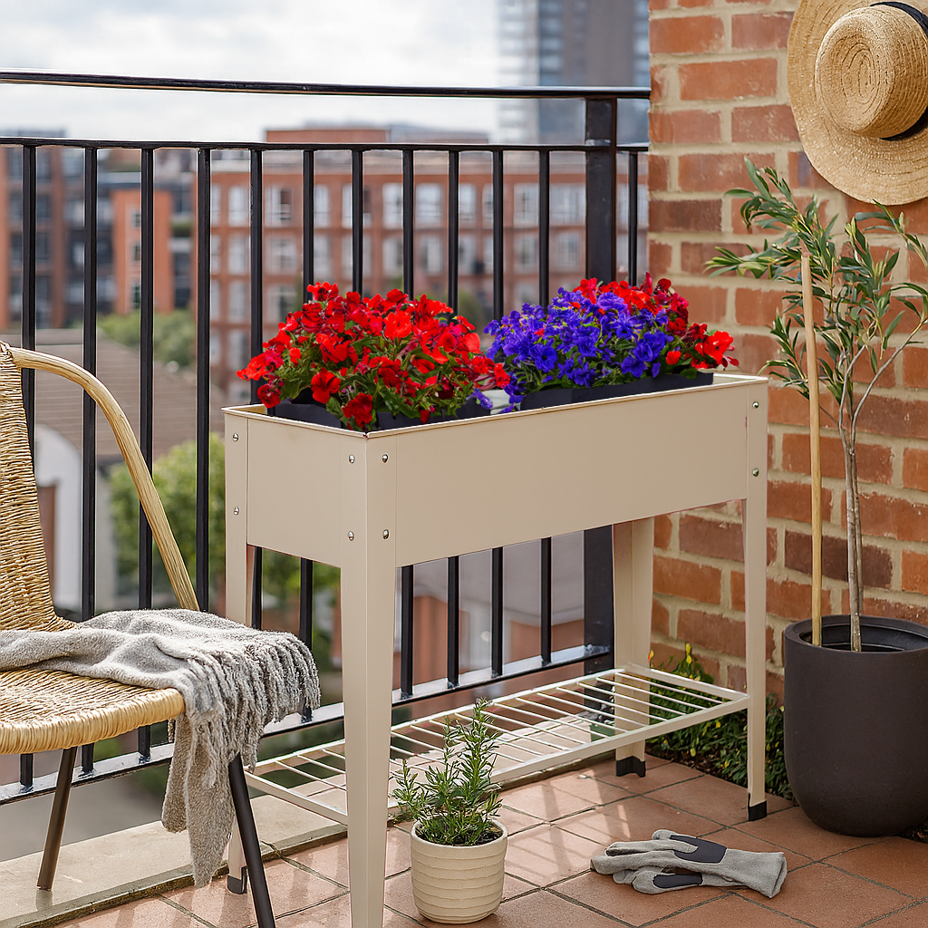 Elevated Raised Garden Bed with Legs & Storage Shelf