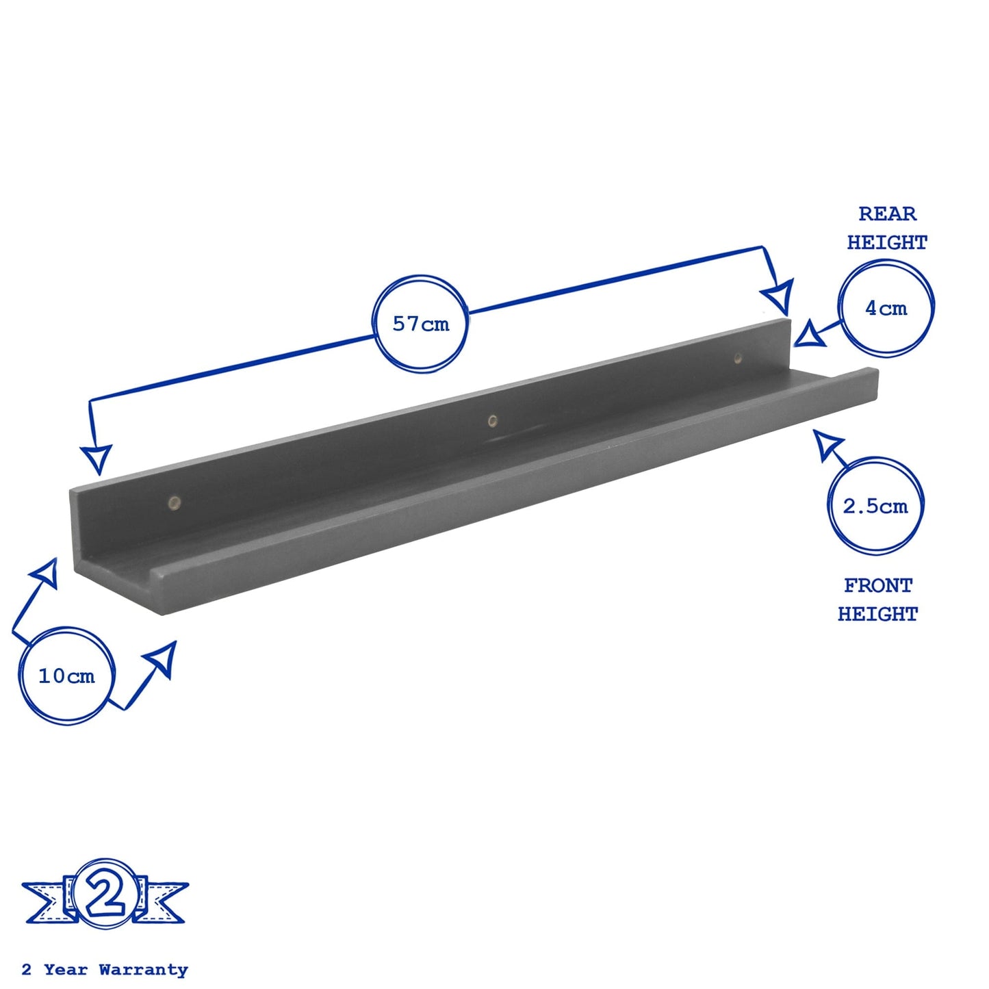 57cm Grey Floating Picture Ledge Shelves - Pack of Three