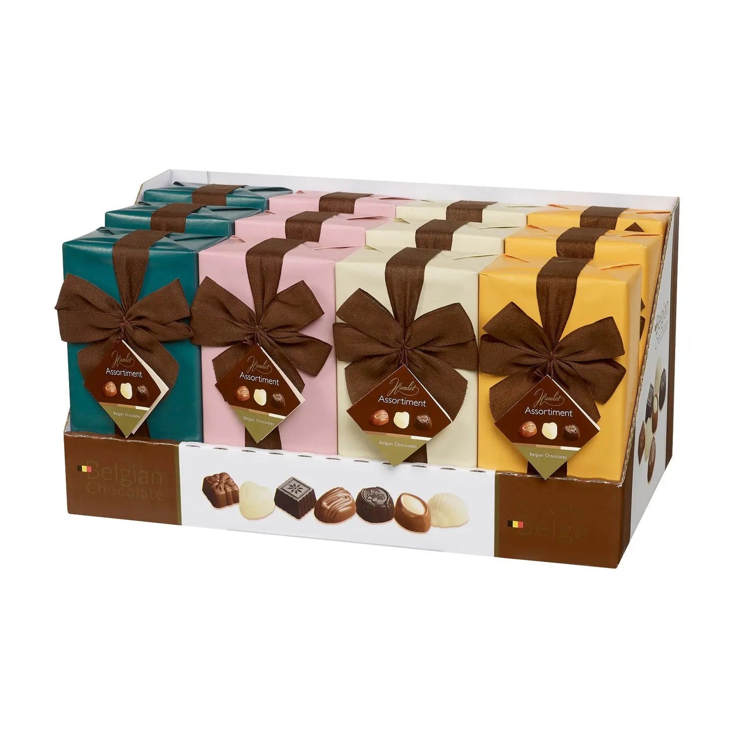 Hamlet Green Line design wrapped ballotins of assorted Belgian chocolates