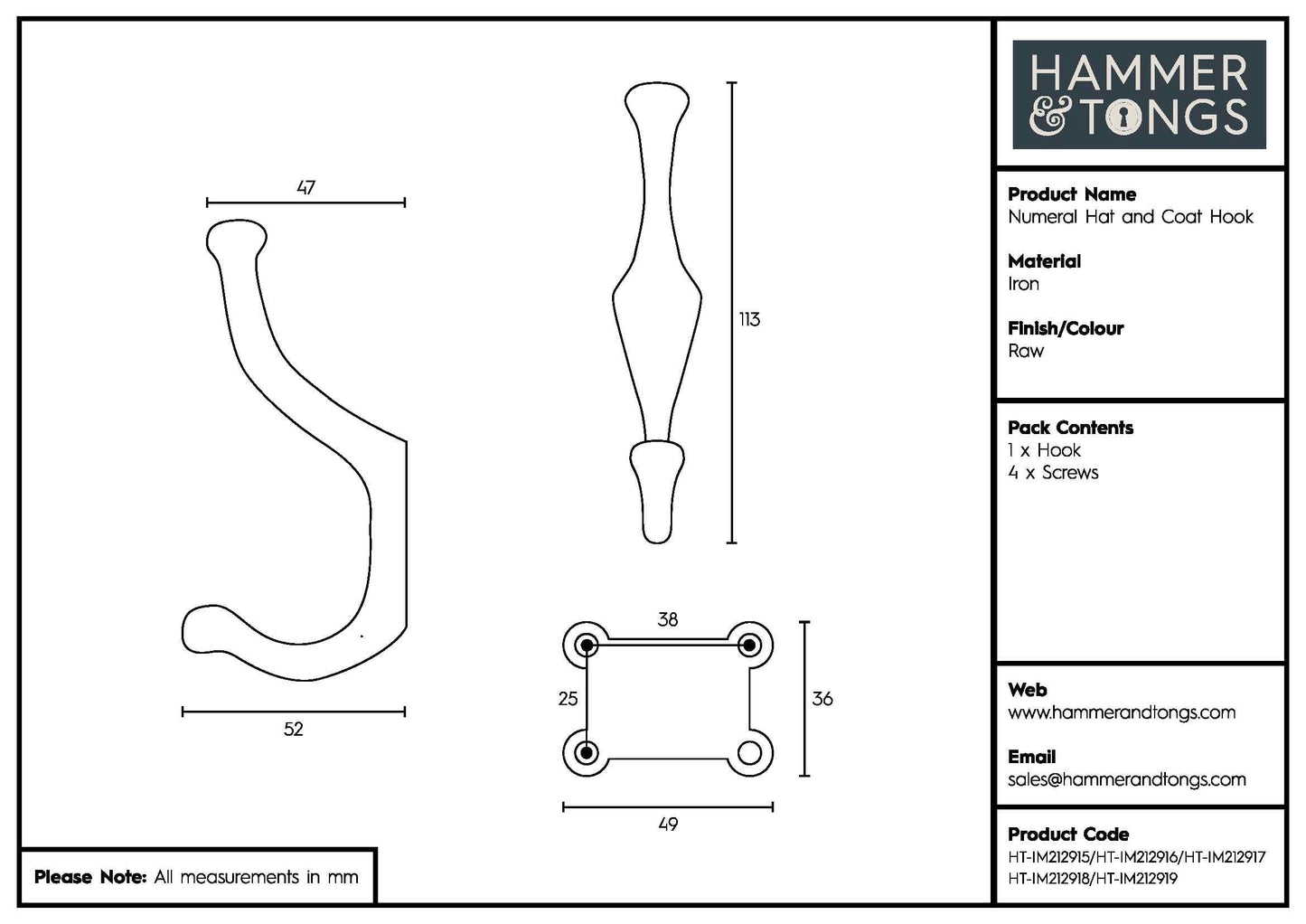 50mm x 115mm Grey Number 5 Hat & Coat Hook