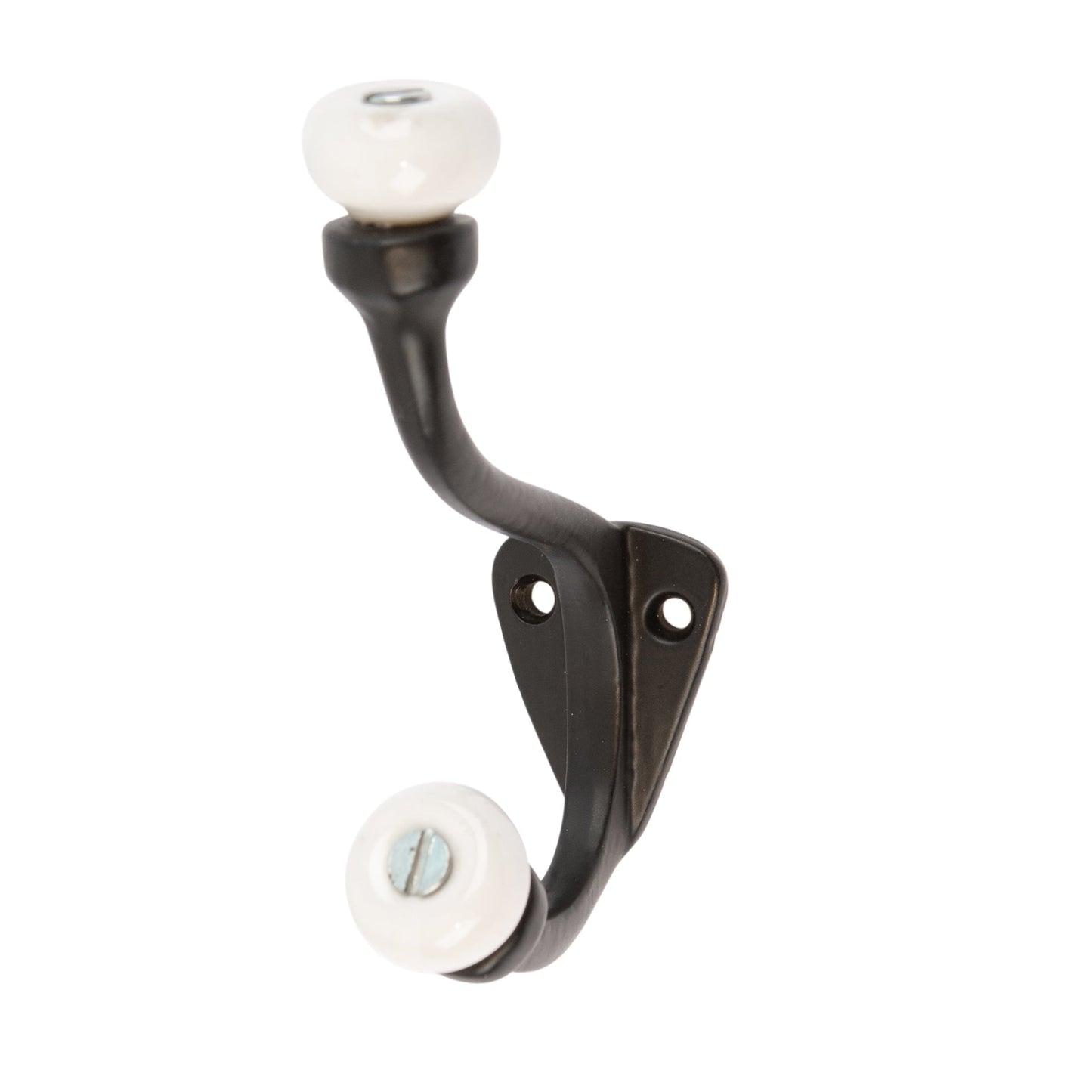 30mm x 105mm White Ceramic Ball Black Hat & Coat Hook