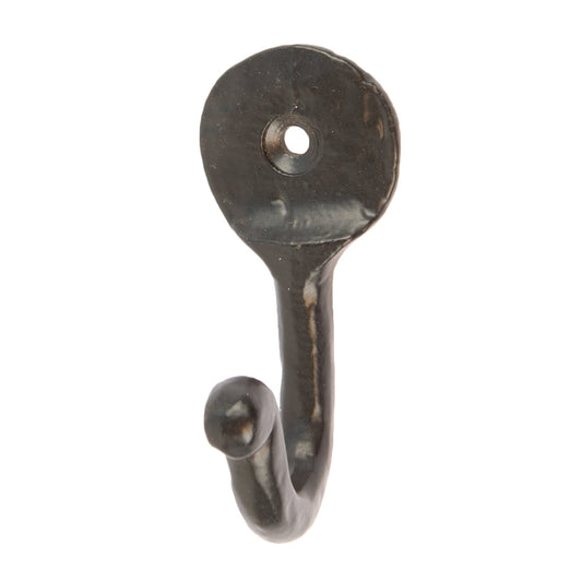30mm x 65mm Black Hammered Round Plate Single Hook