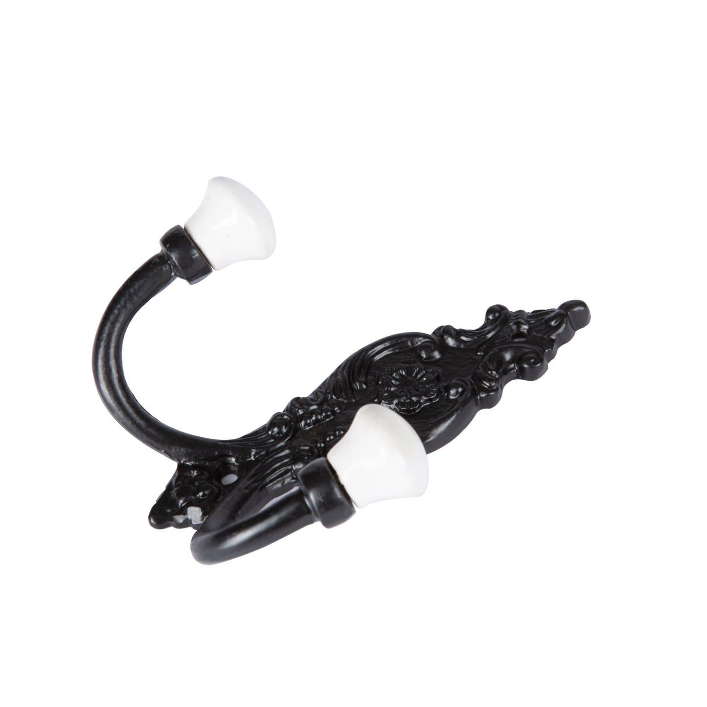 100mm x 115mm Black Ornate Double White Ceramic Coat Hook