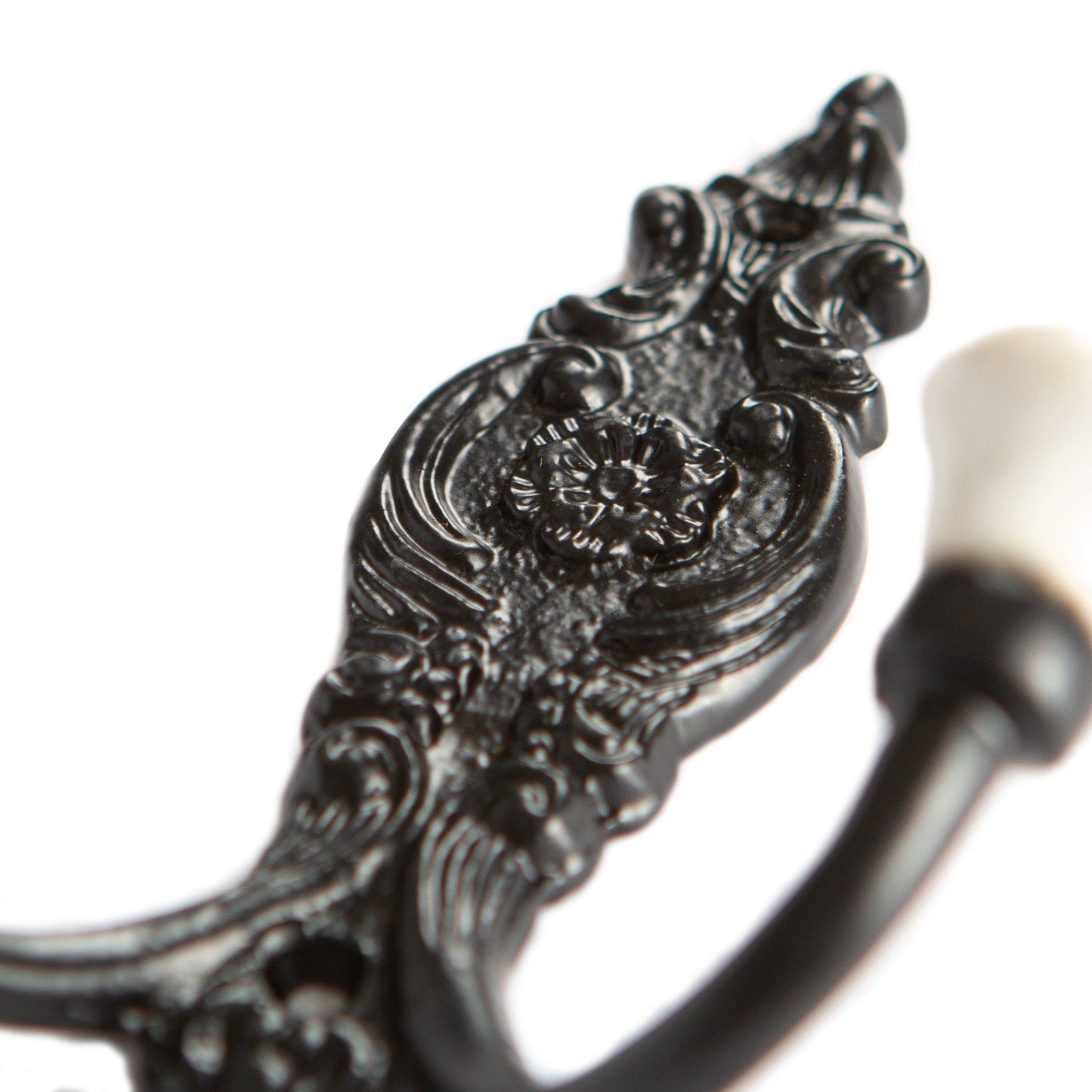 100mm x 115mm Black Ornate Double White Ceramic Coat Hook