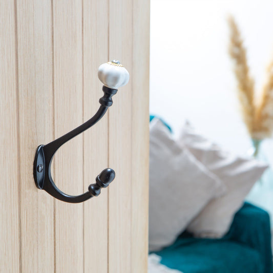 30mm x 140mm Black Ceramic Flower Hat & Coat Hook