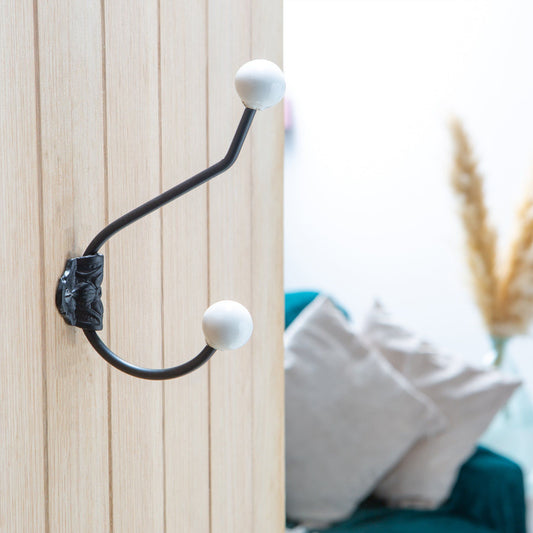 50mm x 180mm Black Ceramic Ball Hat & Coat Hook