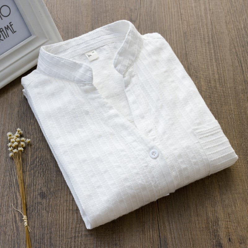 Women Top and Blouse Long Sleeve White Shirt Spring 100% Cotton Shirt