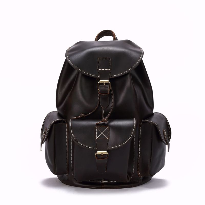 Large Buckle-Flap Genuine Leather Backpack Student Bag Schoolbag Travel Daypack for men & women