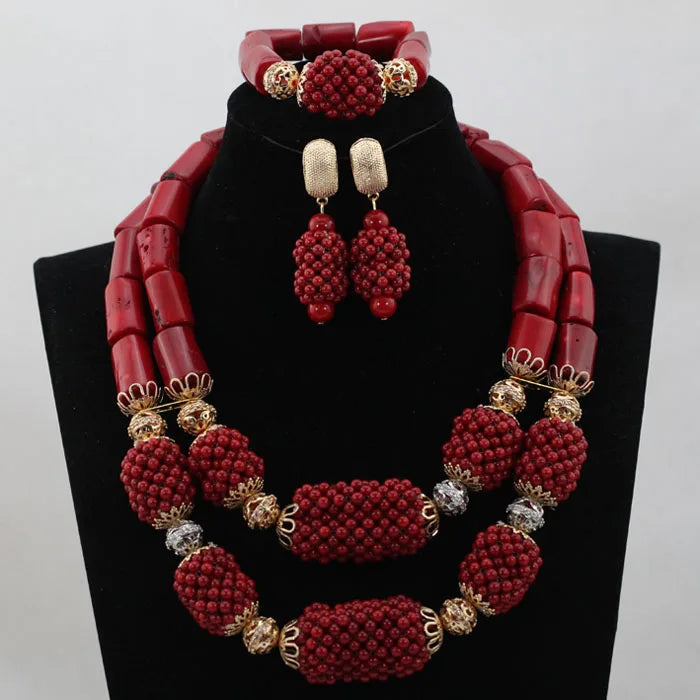 Stud Earrings Women African Nigerian Jewelry Set 2 Rows Layers Purple Necklace Bracelet Jewelry Set for Wedding  ABH377