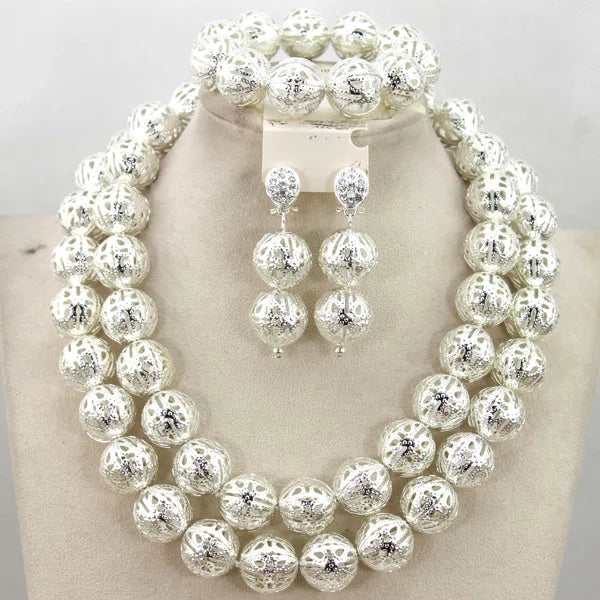 Stud Earrings Women African Nigerian Jewelry Set 2 Rows Layers Purple Necklace Bracelet Jewelry Set for Wedding  ABH377