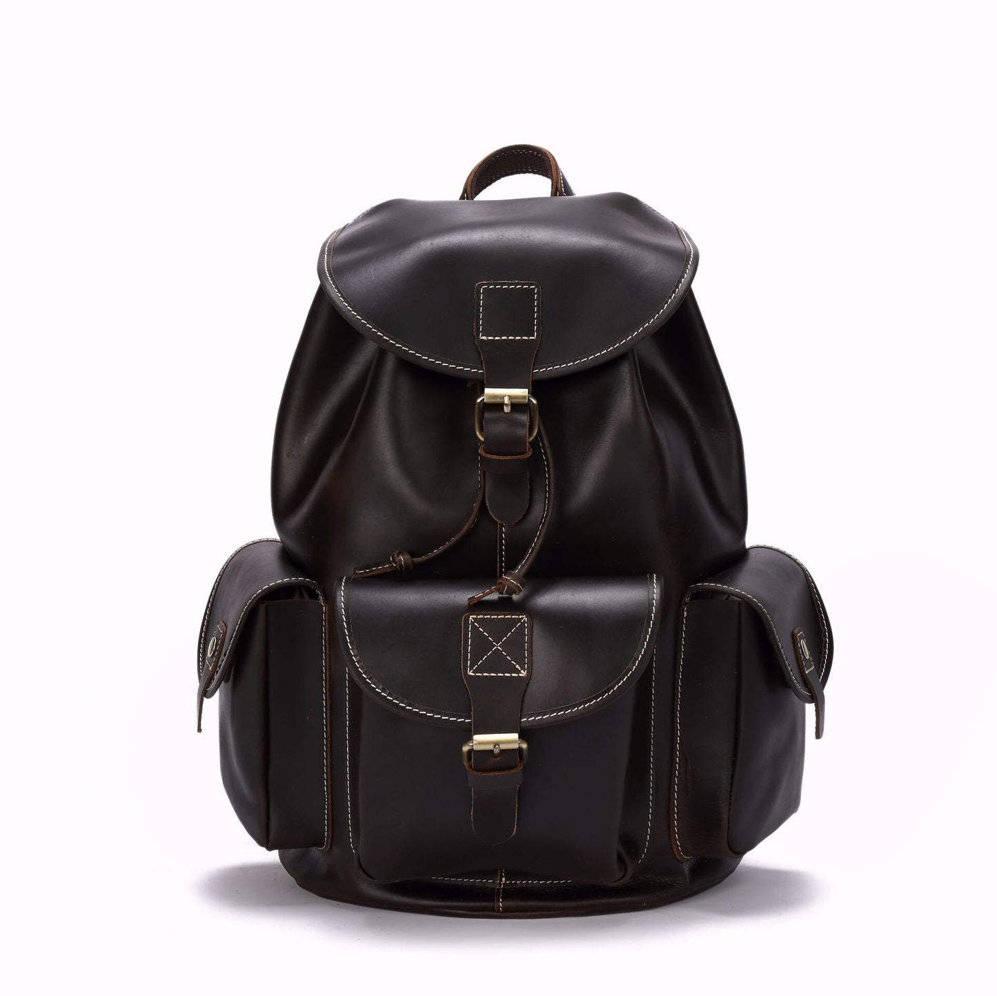 Large Buckle-Flap Genuine Leather Backpack Student Bag Schoolbag Travel Daypack for men & women
